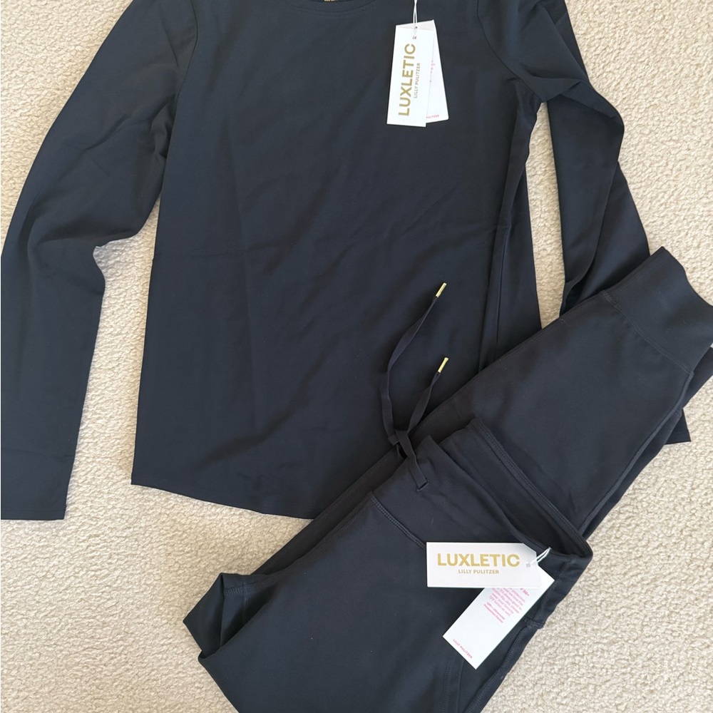 LUXLETIC Black Long Sleeve Top and Leggings Set Lily Pulitzer Westley Set small